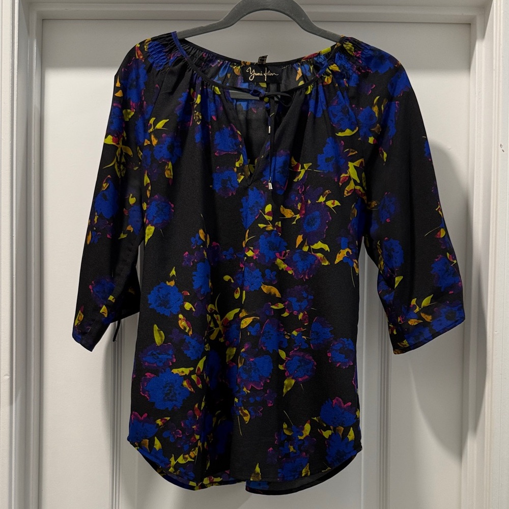 Yumi Kim Black and Blue Floral Blouse